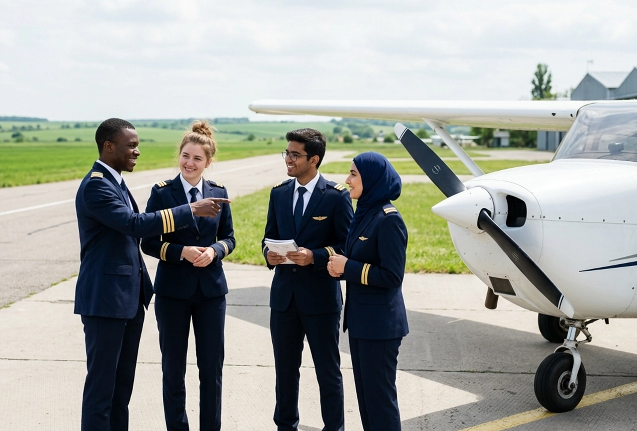 Aviation students with a training aircraft in Ukraine