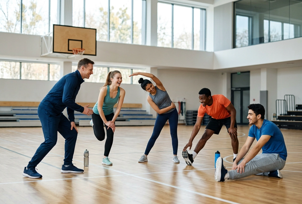 Students training at a university sports hall in Ukraine