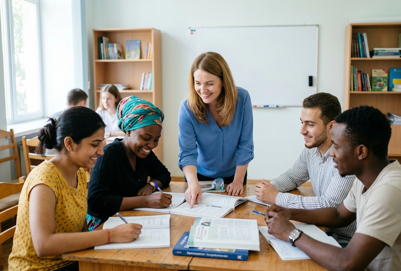 International students in a preparatory language class in Ukraine